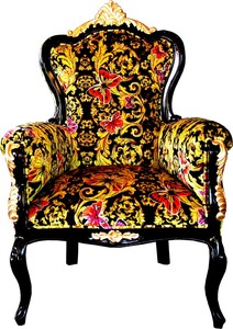 Pomp��s by Casa Padrino Luxus Barock Sessel Bergere Butterfly & Flower Design / Schwarz / Gold - Pomp��ser Barock Sessel designed by Harald Gl��ckler