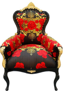 Pomp��s by Casa Padrino Luxus Barock Sessel Rosen Schwarz / Rot / Gold - Pomp��ser Barock Sessel designed by Harald Gl��ckler