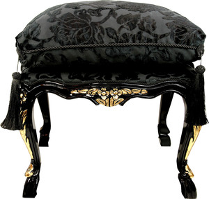 Pomp��s by Casa Padrino Luxus Barock Sitzhocker mit Sitzkissen Eckig Schwarz Muster / Gold - Pomp��ser Barock Hocker designed by Harald Gl��ckler