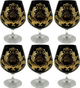 Pomp��s by Casa Padrino Luxus Cognacglas Set Schwarz / Gold  9 x H. 14,5 cm - Cognacgl�ser mit 24 Karat Vergoldung - Pomp��se Gl�ser designed by Harald Gl��ckler