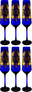 Pomp��s by Casa Padrino Luxus Champagnerglas Set Royalblau / Gold  6 x H. 25 cm - Champagnergl�ser mit 24 Karat Vergoldung - Pomp��se Gl�ser designed by Harald Gl��ckler