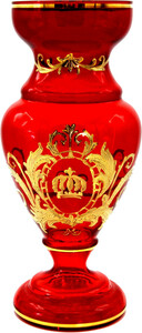 Pomp��s by Casa Padrino Luxus Pokal Vase mit 24 Karat Vergoldung Rot / Gold  14 x H. 30,5 cm - Pomp��se Blumenvase designed by Harald Gl��ckler