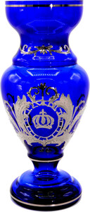 Pomps by Casa Padrino Luxus Pokal Vase mit edler Platin Beschichtung Blau / Silber  14 x H. 30,5 cm - Pompse Blumenvase designed by Harald Glckler