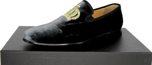 Pomp��s by Casa Padrino Luxus Samt Slipper mit Krone Silber Anthrazit / Gold - Verschiedene Schuhgr��en - designed by Harald Gl��ckler