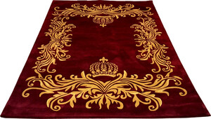 Pomp��s by Casa Padrino Luxus Teppich von Harald Gl��ckler 80 x 150 cm Krone Bordeauxrot / Gold  - Barock Design Teppich - Handgewebt aus Wolle