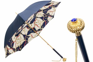 Regenschirm Damen Briglie Blu - Manuelle �ffnung - 100% Polyester - Juwelenbesetzter Griff - Handmade in Italy