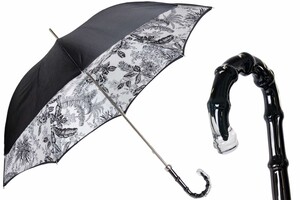 Regenschirm Damen Fiori Neri - Manuelle �ffnung - 100% Polyester - Griff aus Acetat - Handmade in Italy