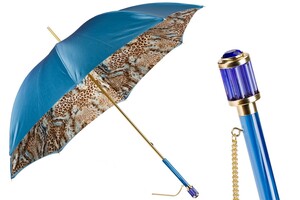 Regenschirm Damen Hellblauer Animalier Schirm, Doppelgewebe - Manuelle �ffnung - 100% Polyester - Griff aus Acetat - Handmade in Italy