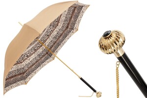 Regenschirm Damen Klassischer Beige - Manuelle �ffnung - 100% Polyester - Schmuck-Griff - Handmade in Italy