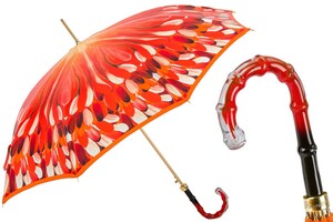 Regenschirm Damen Orange Pinselstriche - Automatische �ffnung - 100% Polyester - Griff aus Acetat - Handmade in Italy