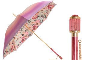 Regenschirm Damen Pink Ombre mit Blumen im Inneren - Manuelle �ffnung - 100% Polyester - Griff aus Acetat - Handmade in Italy