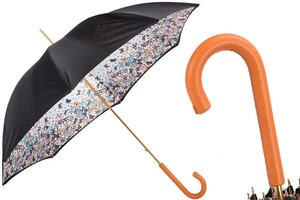 Regenschirm Damen Schmetterlingsschirm mit Orangefarbenem Ledergriff - Handmade in Italy