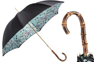 Regenschirm Damen mit Schmetterlingen und Bambus - Manuelle �ffnung - 100% Polyester - Griff in Bambus - Handmade in Italy