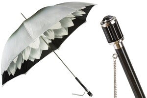 Regenschirm Damen mit Silber Dahlien, Doppelgewebe - Manuelle �ffnung - 100% Polyester - Griff aus Acetat - Handmade in Italy