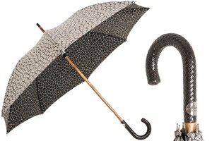 Regenschirm Herren Savage mit Geflochtener Ledergriff - Handmade in Italy