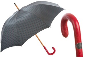Regenschirm Herren f�r Mann mit rotem Ledergriff - Handmade in Italy