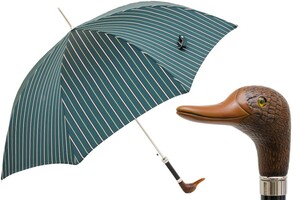 Regenschirm Herren mit Streifen und Ente - Automatische �ffnung - 100% Polyester - Griff aus Acetat - Handmade in Italy