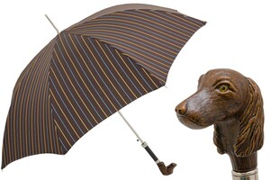 Regenschirm Herren mit Streifen und Hund - Automatische �ffnung - 100% Polyester - Griff aus Acetat - Handmade in Italy