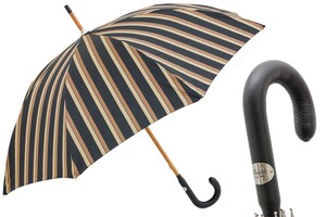 Regenschirm Herren mit Streifen und Ledergriff - Handmade in Italy