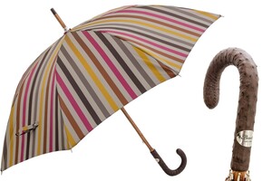 Regenschirm Herren mit Streifen und Strau�enledergriff 2 - Handmade in Italy