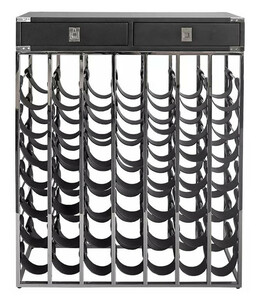 Casa Padrino Luxus Weinflaschen Regal mit 2 Schubladen Silber / Schwarz 84 x 25 x H. 104 cm - Weinregal