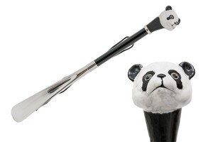 Schuhanzieher Panda - Buchenholz-Stange, Schaufel aus ABS, Griff aus Emailliertem Messing - Handmade in Italy