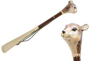Schuhanzieher mit Eichh�rnchen - Buchenholz-Stange, Schaufel aus ABS, Griff aus Emailliertem Messing - Handmade in Italy