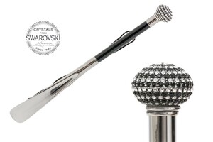Schuhanzieher mit Luxus-Knauf mit Swarovski�-Kristallen - Buchenholz-Stange, Schaufel aus ABS, Griff mit Swarovski�-Kristallen - Handmade in Italy
