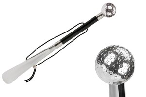 Schuhanzieher mit Silber Golfball - Buchenholz-Stange, Schaufel aus ABS, Silberfarben Emaillierter Griff aus Harz - Handmade in Italy