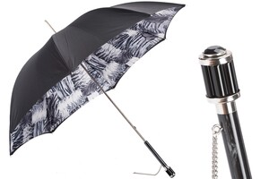 Schwarzer und Wei�er Regenschirm mit Animaliermuster, Doppelgewebe f�r Damen - Handmade in Italy
