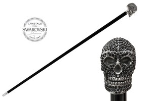 Spazierstock mit Schwarzen Swarovski� Totenkopf Griff - Spazierstock mit Schwarzen Swarovski� Totenkopf Griff - Handmade in Italy