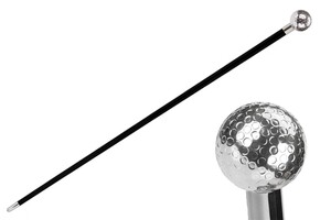 Spazierstock mit Silberner Golfball - Stock aus Buchenholz, Messingzwinge mit Gummiende, Silberfarben Emaillierter Griff aus Harz - Handmade in Italy