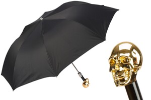 Taschenschirm Herren 64 Oxf-18 W33or - Faltbarer Regenschirm mit Goldensch�del - Handmade in Italy