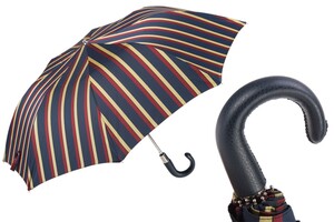 Taschenschirm Herren Faltbarer Gestreift Regenschirm mit Ledergriff - Handmade in Italy