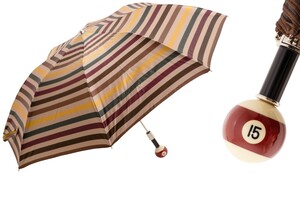 Taschenschirm Herren Faltbarer Regenschirm Billardkugel 15 - Automatische �ffnung - 100% Polyester - Griff aus Harz - Handmade in Italy