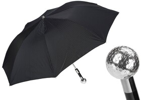 Taschenschirm Herren Faltbarer Regenschirm mit Silber Golfball - Handmade in Italy