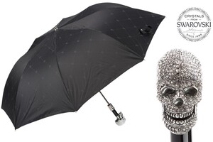Taschenschirm Herren Faltbarer Regenschirm mit Swarovski� Totenkopf Griff - Faltbarer Regenschirm mit Swarovski� Totenkopf Griff - Handmade in Italy