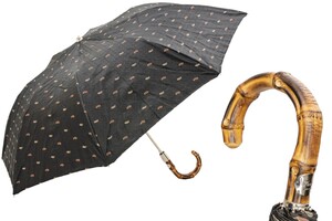 Taschenschirm Herren Klassisch Faltbarer Regenschirm mit Bambusgriff - Handmade in Italy