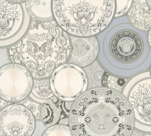 Versace Designer Barock Vliestapete 349013 Les Etoiles de la Mer 2 Grau / Silber / Wei� - Design Tapete - Hochwertige Qualit�t