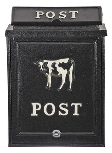 Casa Padrino Wandbriefkasten aus Aluminium schwarz, dekoriert mit Kuh Motiv Briefkasten Postkasten 