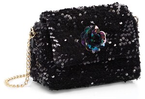 Zina Monaco Luxus Pailetten Damen Handtasche Schwarz 20 cm - Made in Italy