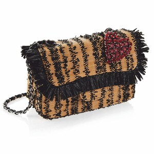 Zina Monaco Luxus Damen Handtasche Beige / Schwarz / Rot 19 cm - Made in Italy