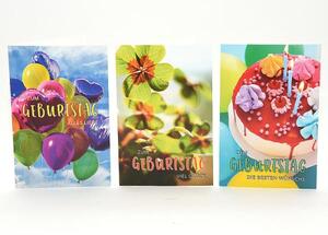 Geburtstagskarte bunt - 100 St�ck - 3 Motive