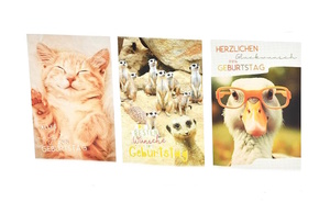 Geburtstagskarte Tierische Geburtstagsgr��e - 100 St�ck - 3 Motive 