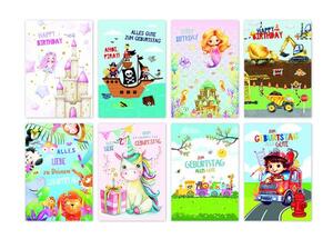 Kinder-Geburtstagskarte, gepr�gt - 100 St�ck - 8 Motive