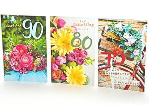 Zahlen-Geburtstagskarte 65-90 Jahre - 100 St�ck - 3 Motive