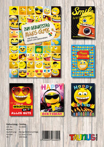 Smiley Geburtstagskarten - 100 St�ck - 6 Motive