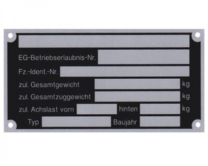1 x Blanko Typenschild Anhngertypenschild Neutral Anhnger Vers. 3