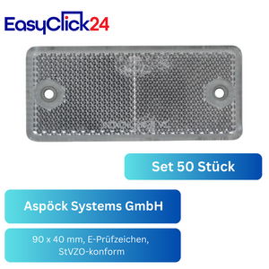 50x Asp�ck R�ckstrahler wei� 90x40mm schraubbar E-Pr�fzeichen