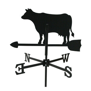 Wetterfahne Motiv Kuh klein 42,5x65cm schwarz Stahl Windspiel mit Windrose